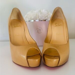 Christian Louboutin Tan/Nude Peep Toe Pumps